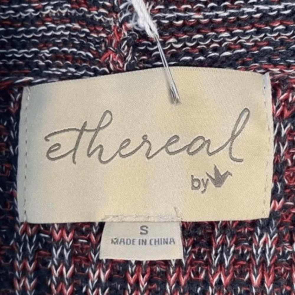 Ethereal Paper Crane Sweater Dress Blue Red Knit Bohemian Fringe Hem S - Picture 11 of 12